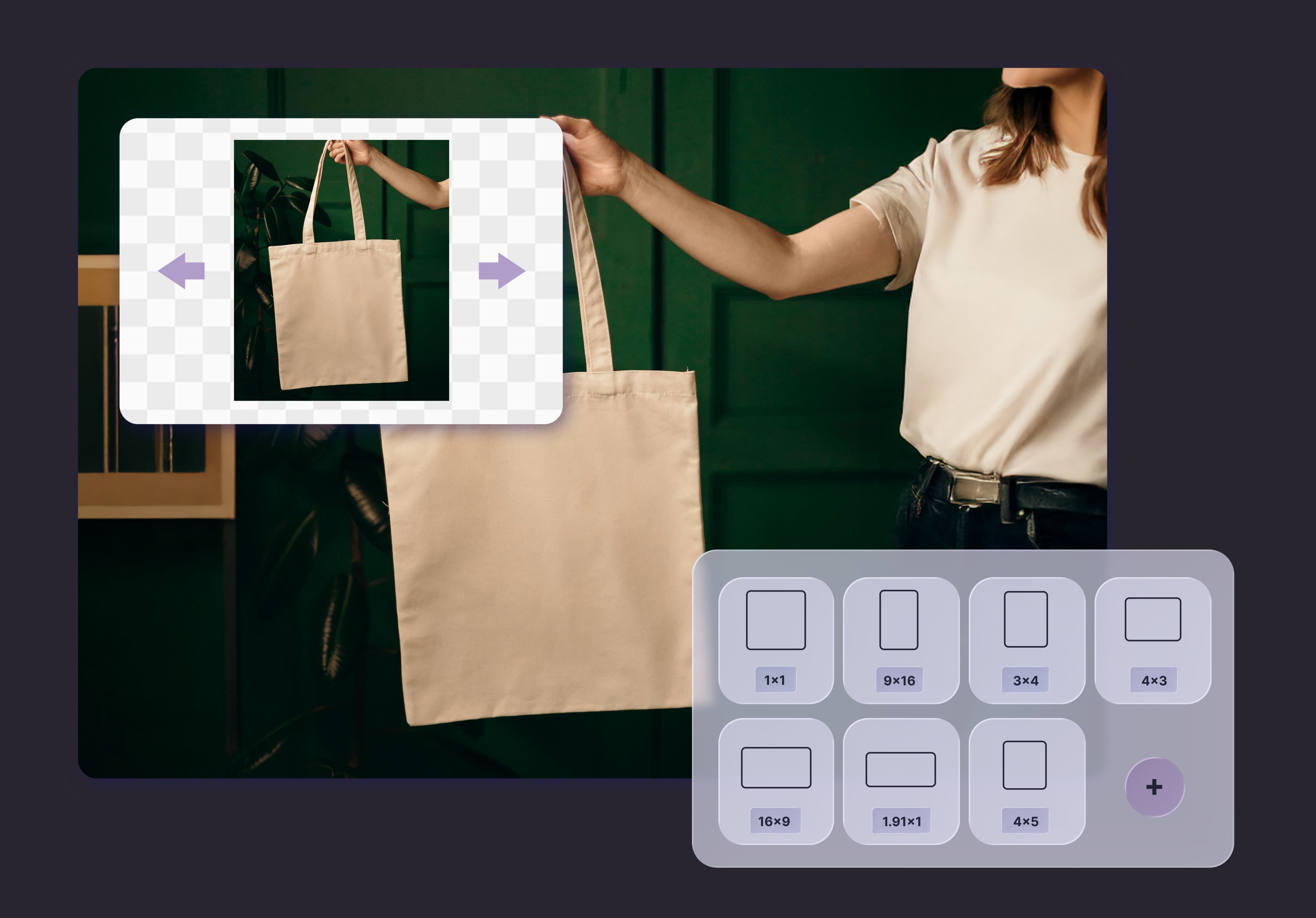 Smart formatting for every platform showing one product photo formatted for multiple platform formats